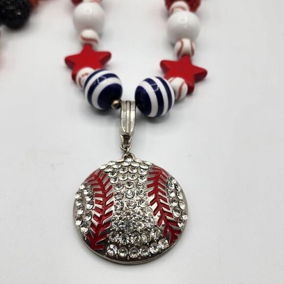 Lot of 2 Basketball & Baseball beaded necklaces - Picture 2 of 4